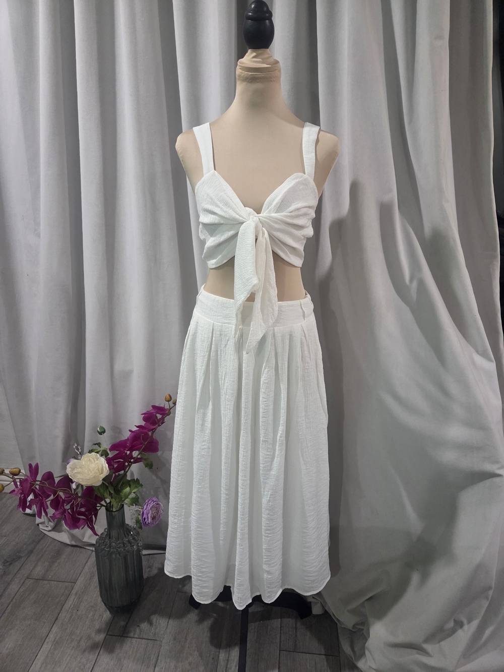 Lulu's White Tie-Front Maxi Skirt Set
